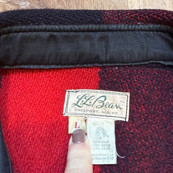 Vintage LL Bean Mens Script Label Buffalo Check Plaid Wool Shirt Hunting Shacket - Picture 5 of 8
